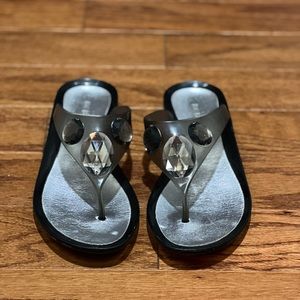 Black/Smoke BCBG Magnolia jelly thong sandal.